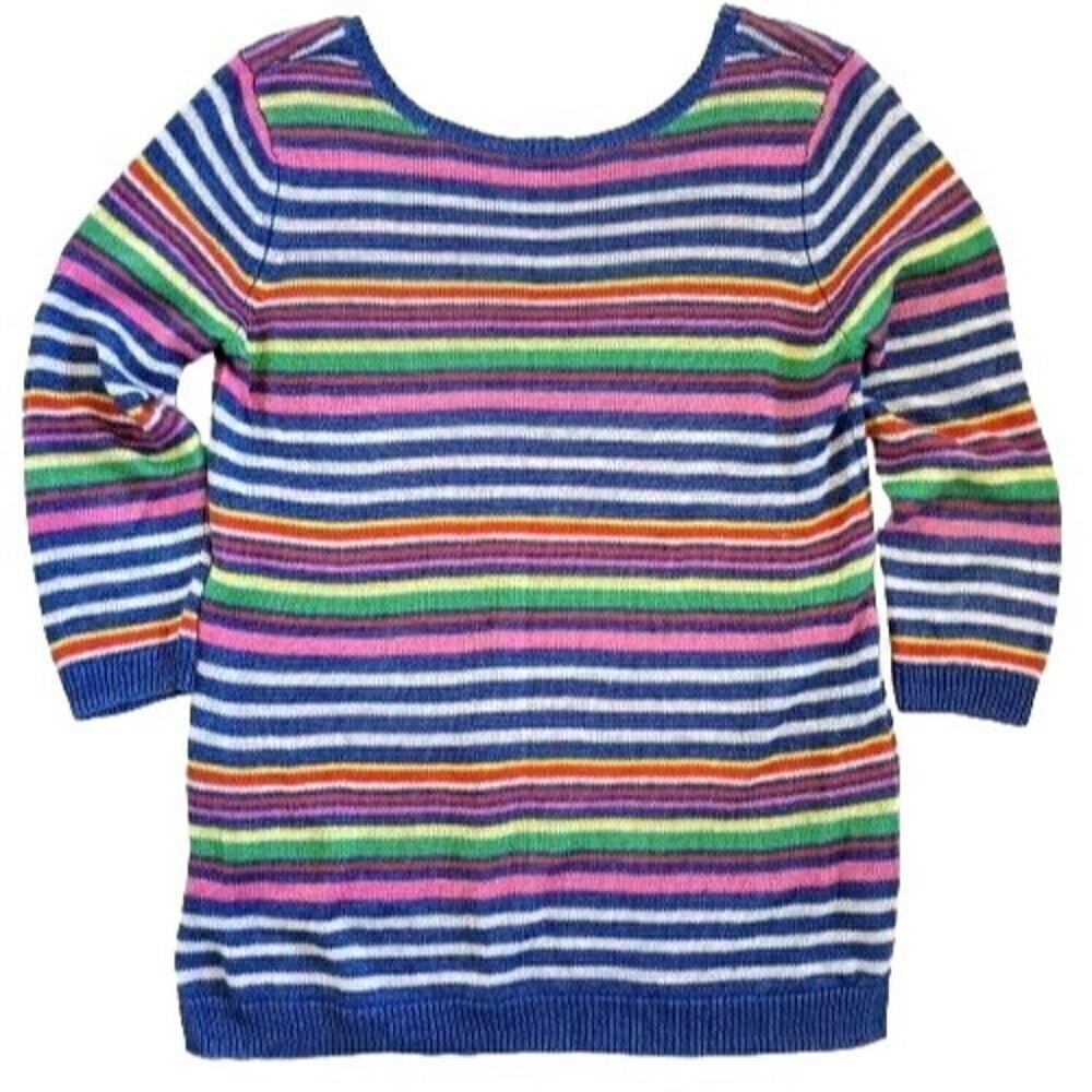 Talbots Petunia Stripe Linen Crew Neck Sweater Size M 3/4 Sleeve Colorful Light
